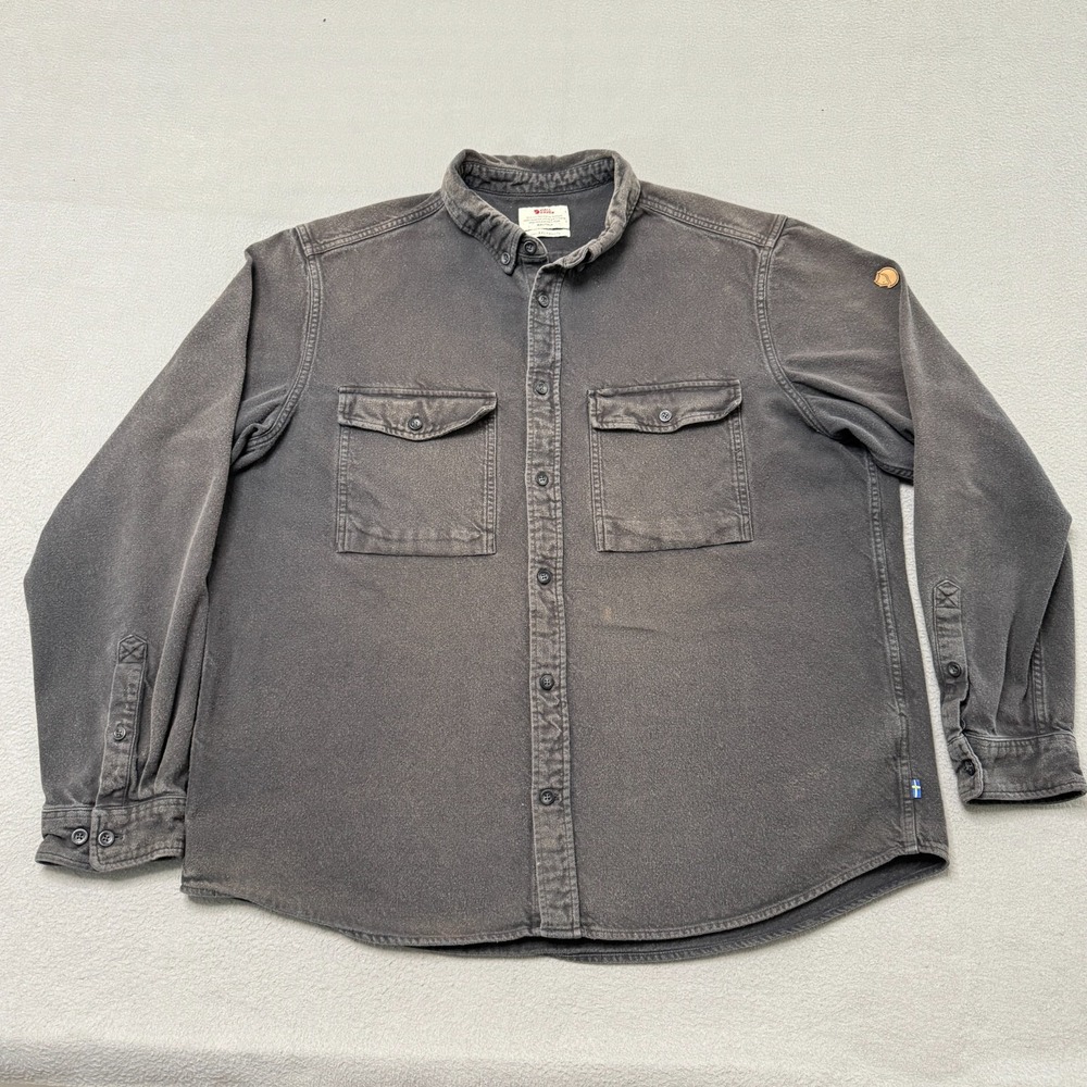 Fjallraven Shirt Mens XXL Gray Ovik Twill Long Sleeve Hiking Outdoor Relaxed Fit